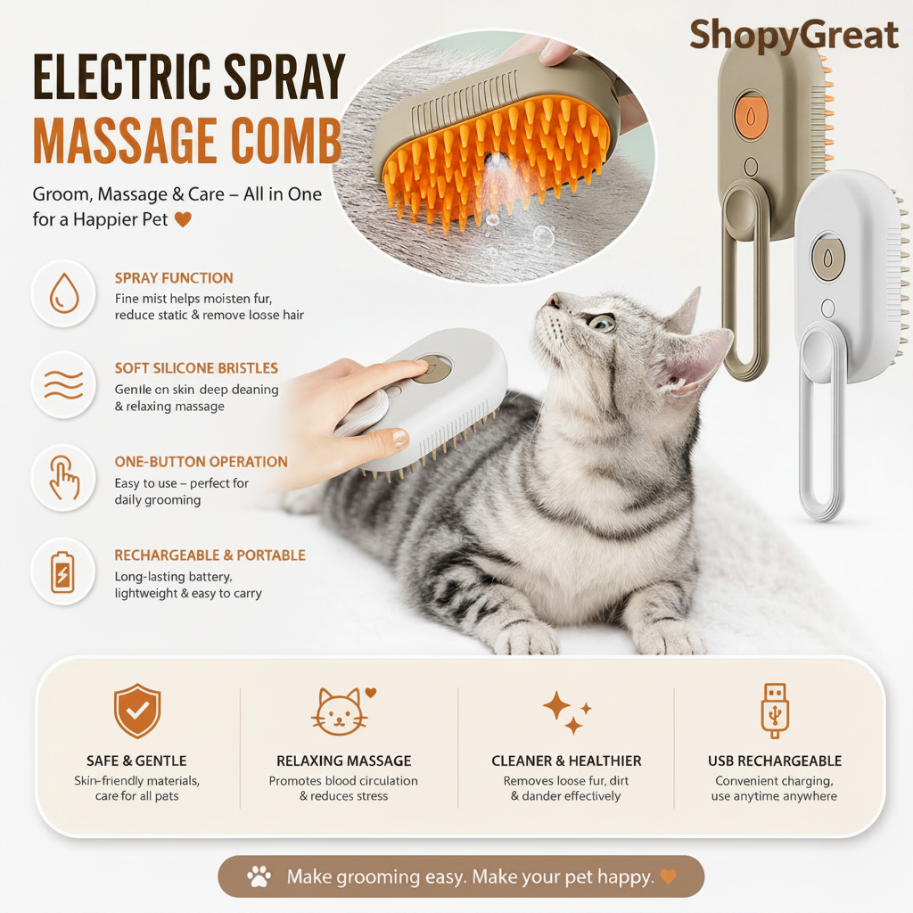 3-in-1 Steam Pet Grooming Brush for Cats & Dogs